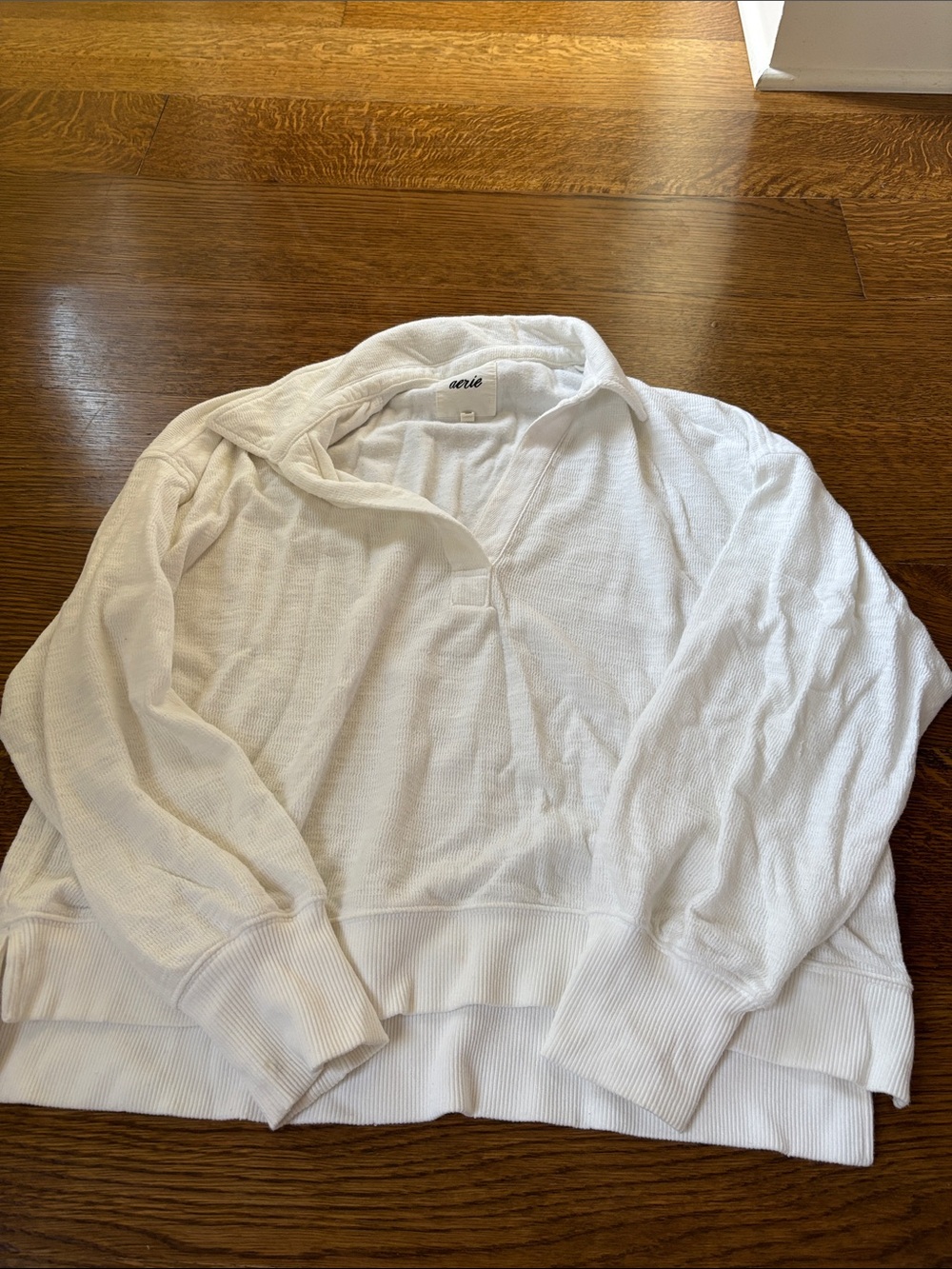 aerie White V-Neck Pullover Sweater